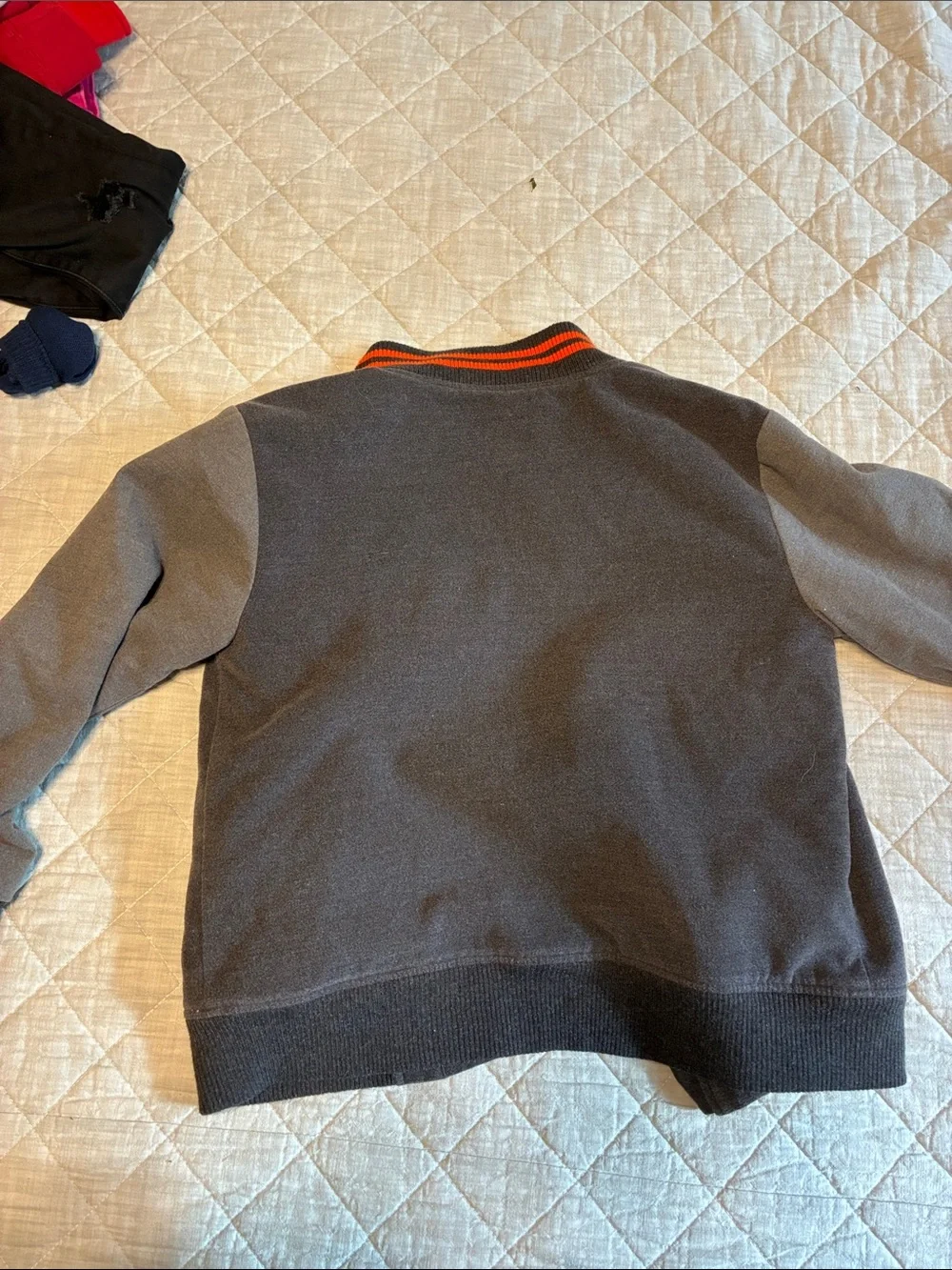 GAP Kids Boys Two-Tone Gray Bomber Jacket with Orange-Trim Collar